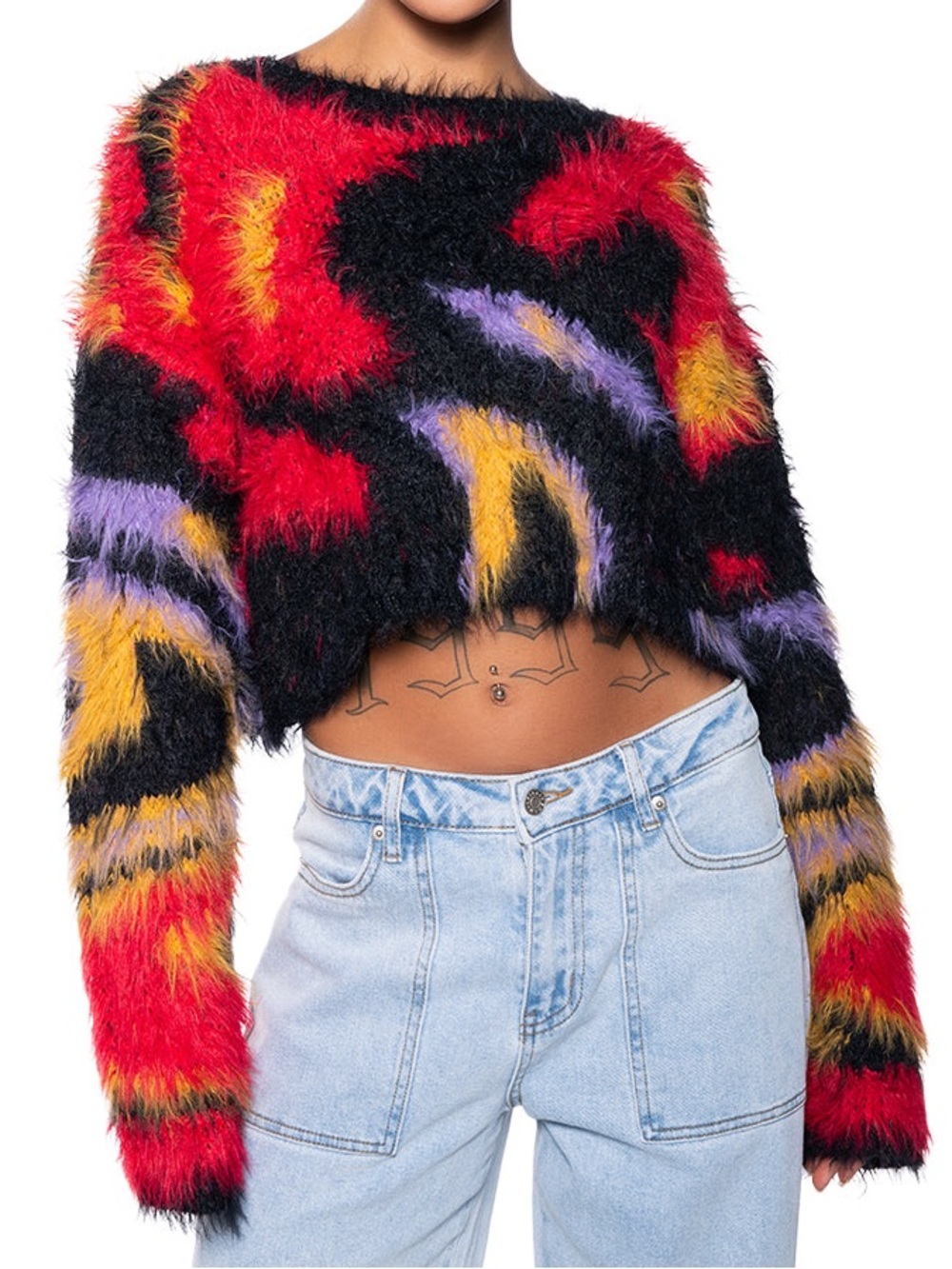 NWOT AKIRA Fuzzy Cropped Colorblock Sweater